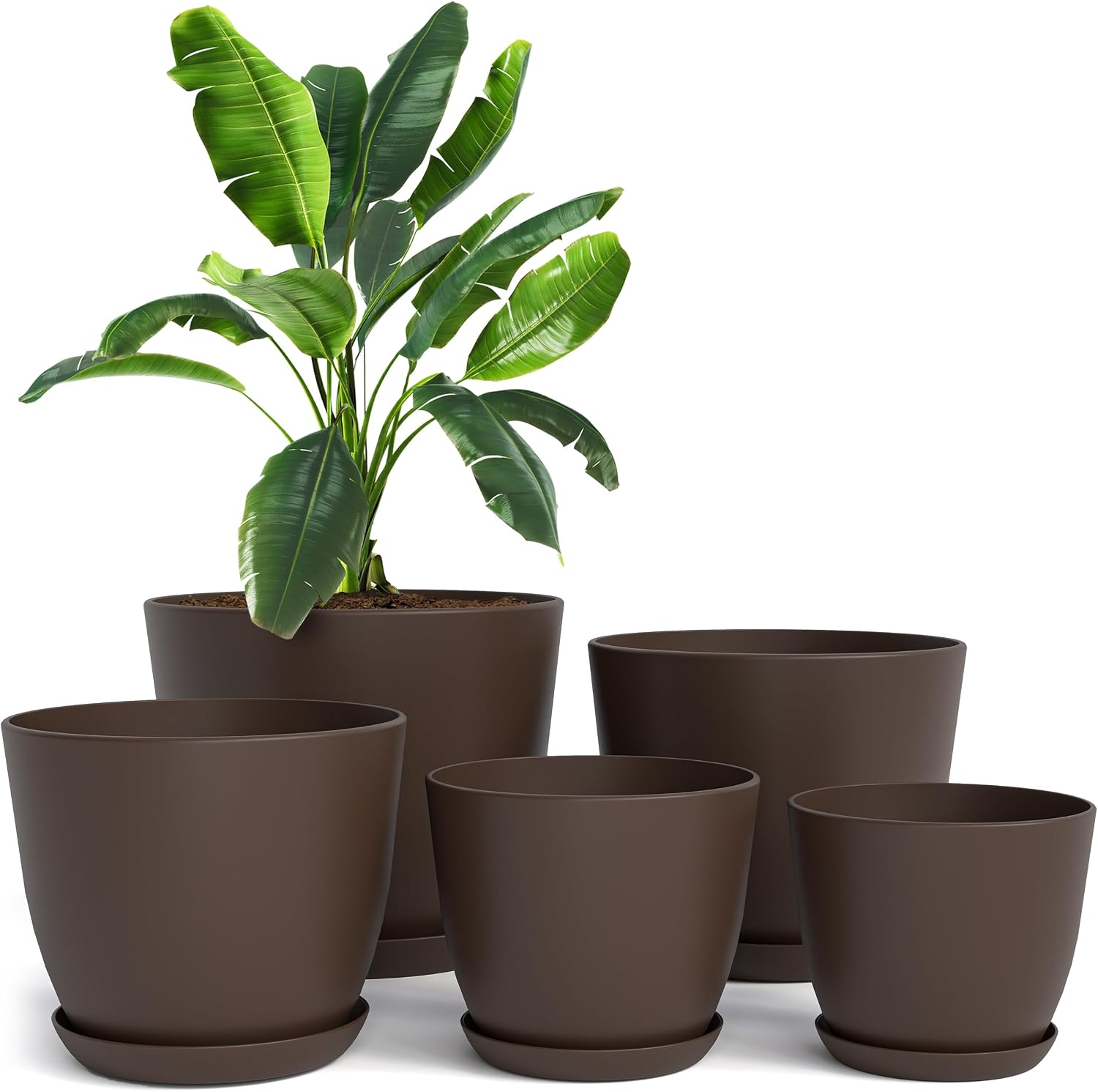 Plant Pots Indoor with Drainage, 5 Pack Multi-Size Planters Set, White