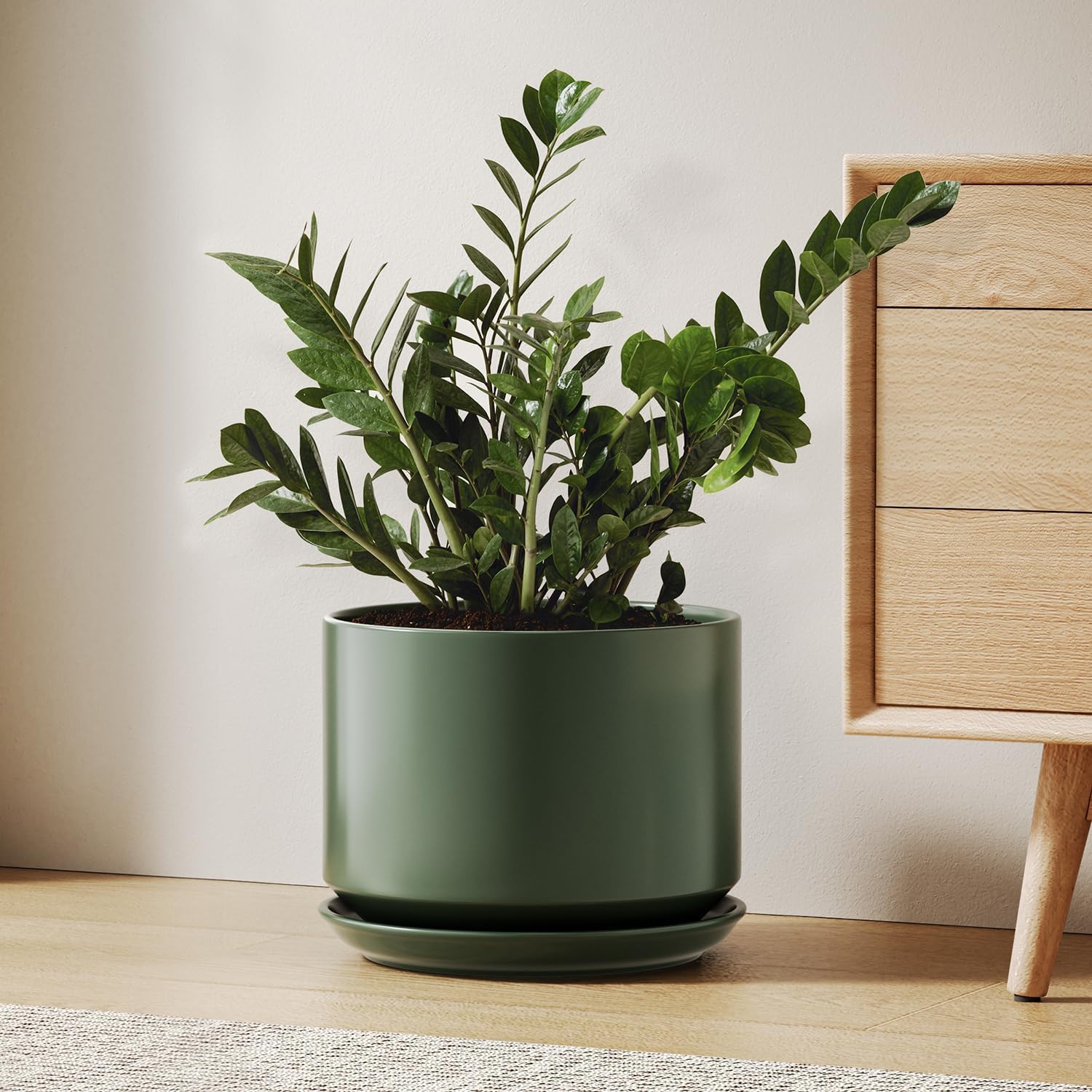 LE TAUCI Ceramic Pots for Plants, 10 Inch Plant Pot with Drainage Hole & Saucer, Sturdy & Modern Planters for Indoor Plants, Includes Mesh Screen, Fits Snake Plant & Monstera, White