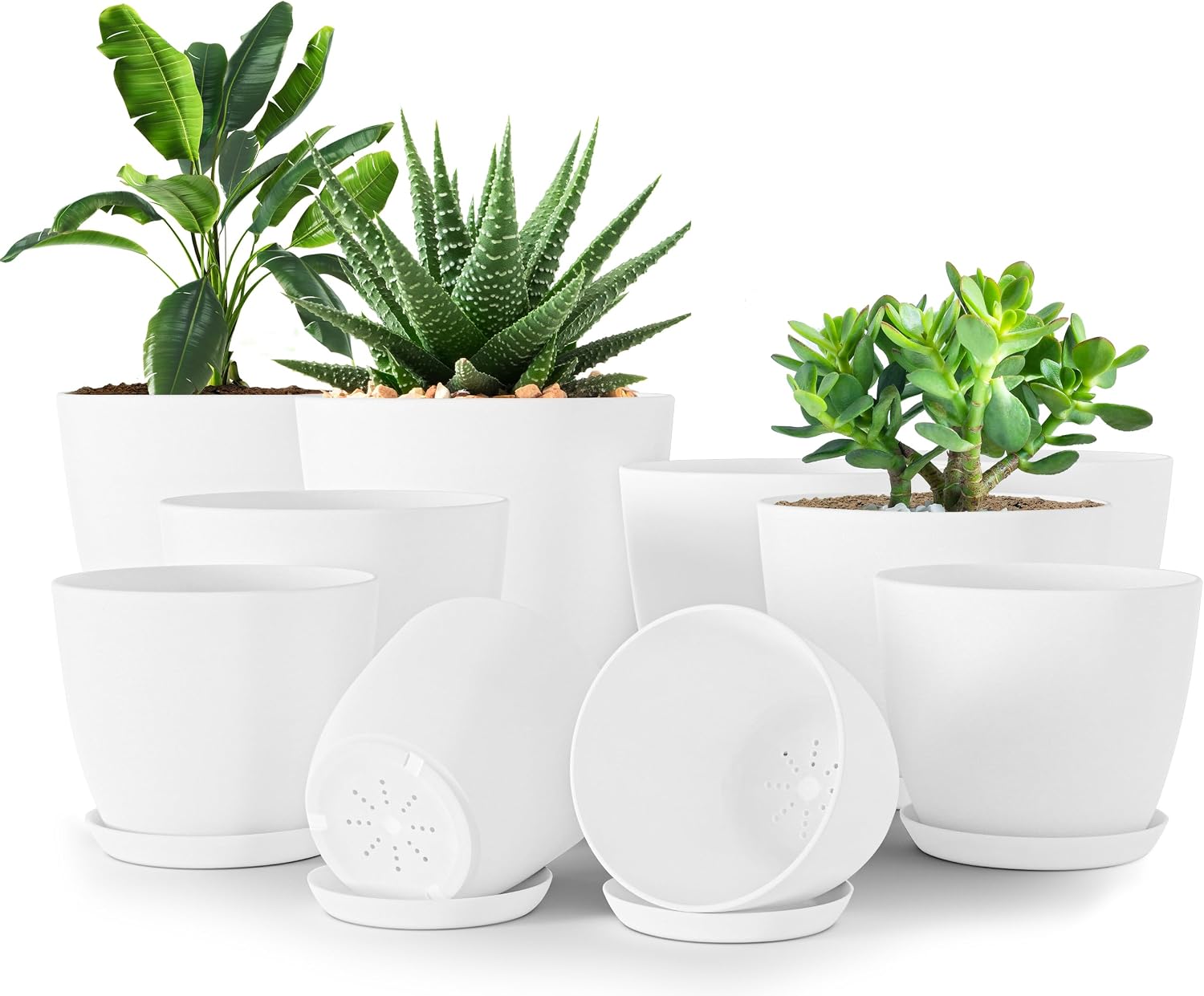 Plant Pots Indoor with Drainage, 5 Pack Multi-Size Planters Set, White