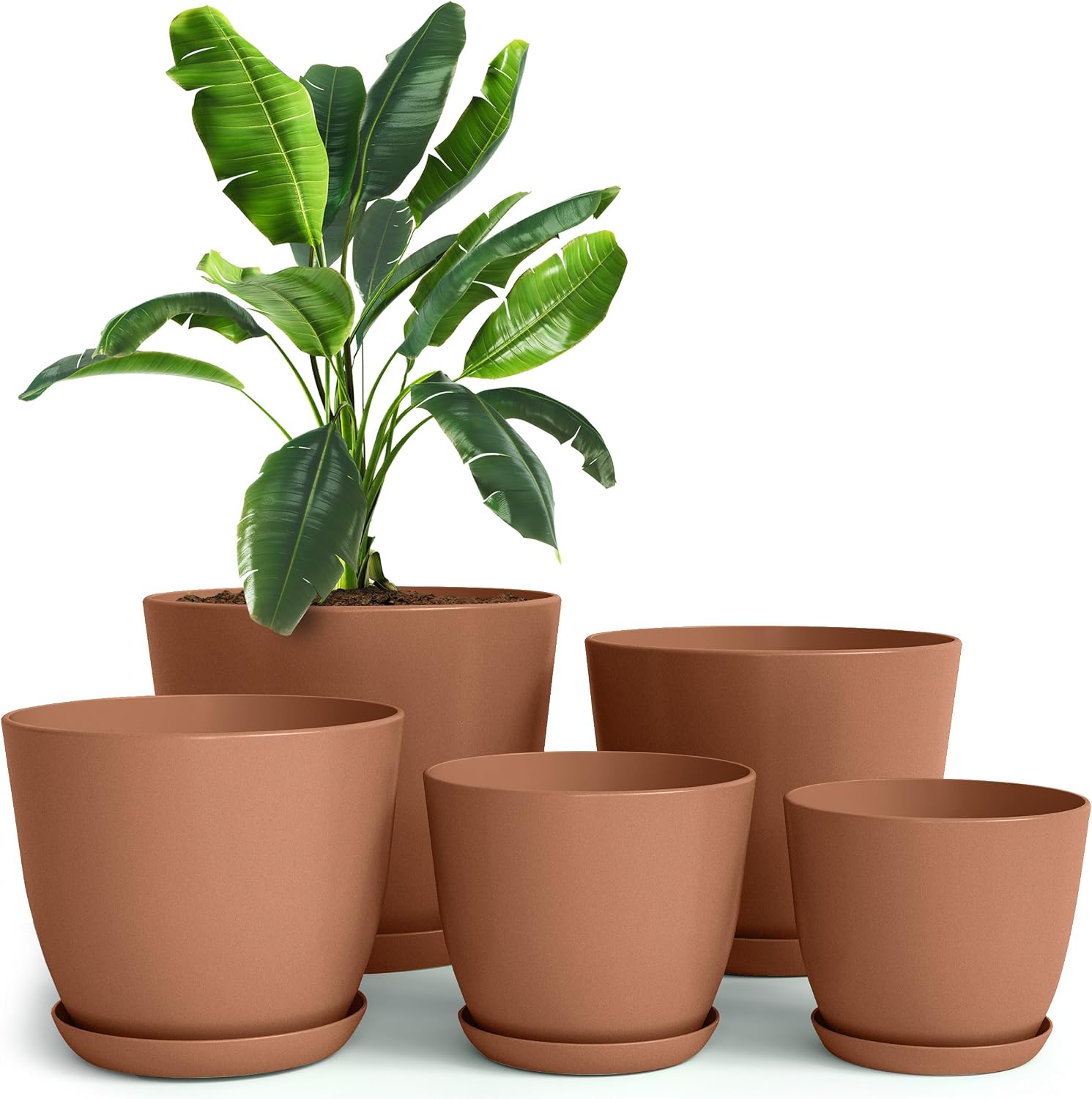 Plant Pots Indoor with Drainage, 5 Pack Multi-Size Planters Set, White