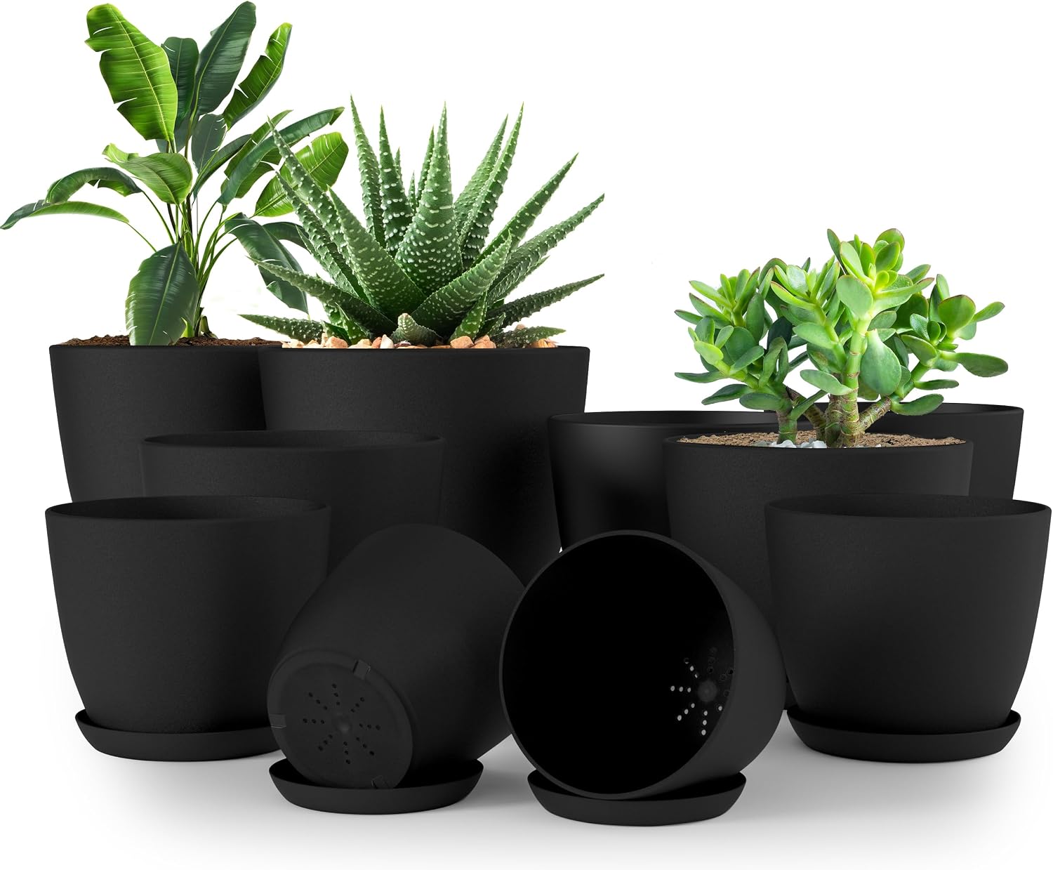 Plant Pots Indoor with Drainage, 5 Pack Multi-Size Planters Set, White