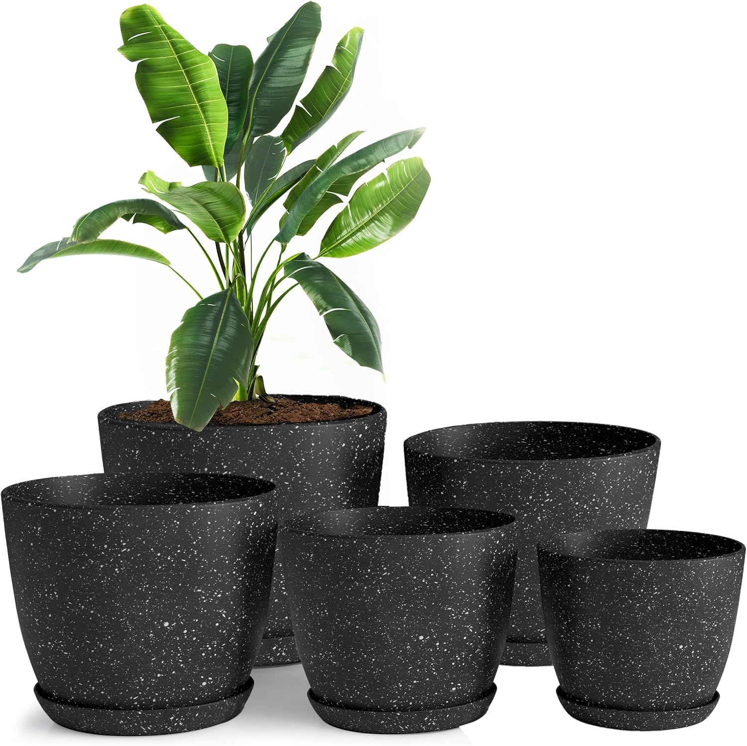 Plant Pots Indoor with Drainage, 5 Pack Multi-Size Planters Set, White