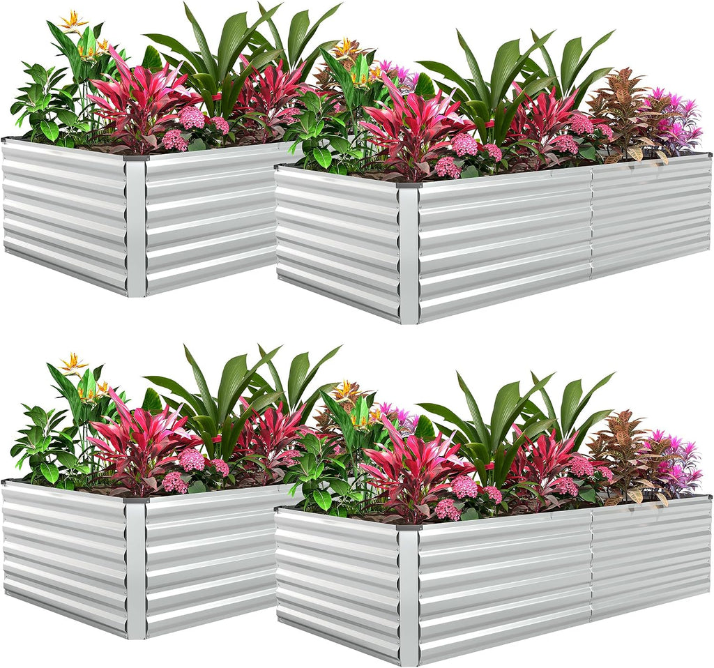 8x4x3ft Raised Garden Bed Outdoor, Galvanized Steel Garden Beds